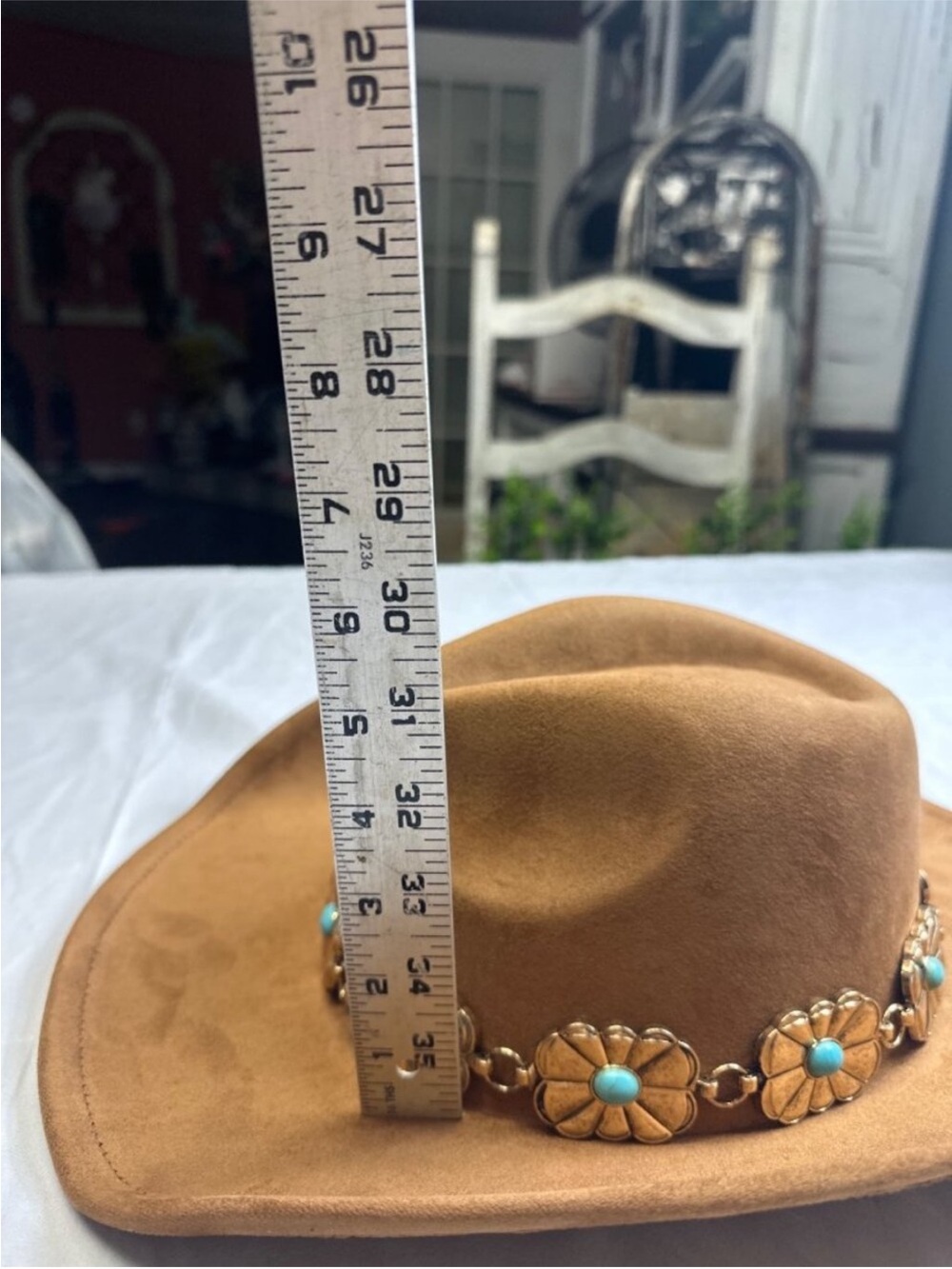 Brown Western Cowboy Hat with Turquoise Concho Band - Picture 5 of 6